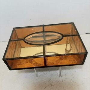Amber Glass Jewelry Box with Mirrored Base